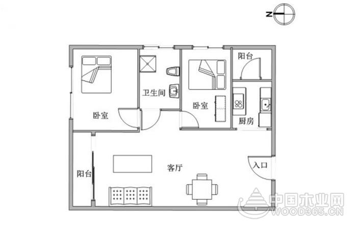 90平米清新自然文艺简约两房两厅装修效果图