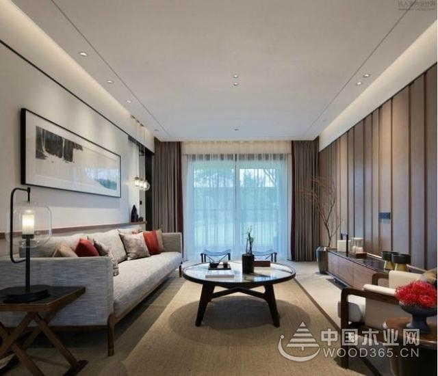 很时尚的新中式，90平米两房一厅装修效果图